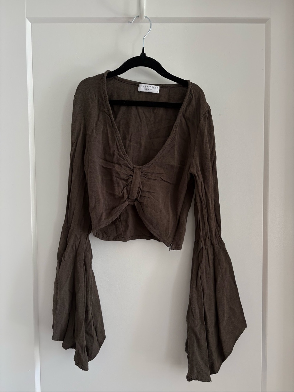 Flynn Skye Brown Ruched Front Long Sleeve Top